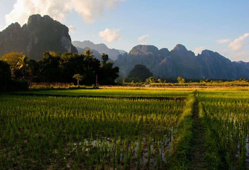 Het landschap bij Vang Vieng<br>